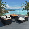 vidaXL 10 Piece Garden Lounge Set with Cushions Poly Rattan Black