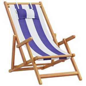vidaXL Folding Chair Blue and White Solid Wood Eucalyptus and Fabric