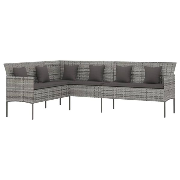 vidaXL L-shaped Garden Sofa with Cushions Grey Poly Rattan