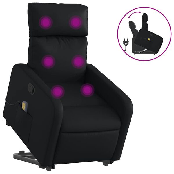 vidaXL Stand up Massage Recliner Chair Black Faux Leather