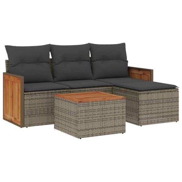 vidaXL 5 Piece Garden Sofa Set with Cushions Grey Poly Rattan