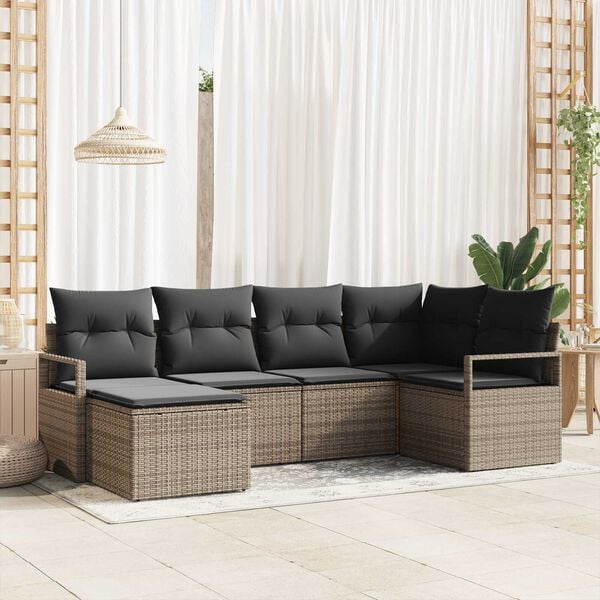 vidaXL Sofa Set with Cushion with Storage 6 pcs Grey Poly Rattan