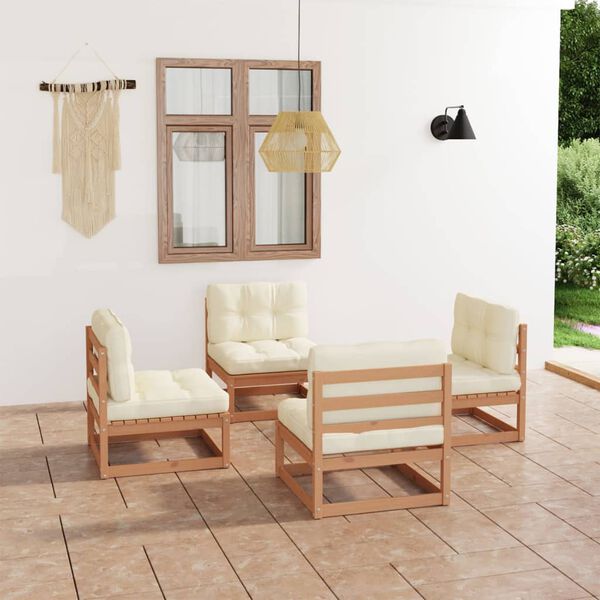vidaXL 4 Piece Garden Lounge Set with Cushions Solid Pinewood