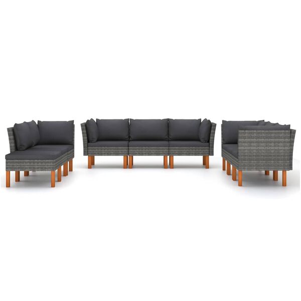 vidaXL 9 Piece Garden Lounge Set with Cushions Poly Rattan Grey