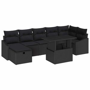 vidaXL Garden Sofa Set Height-Adjustable 8 pcs Black Poly Rattan
