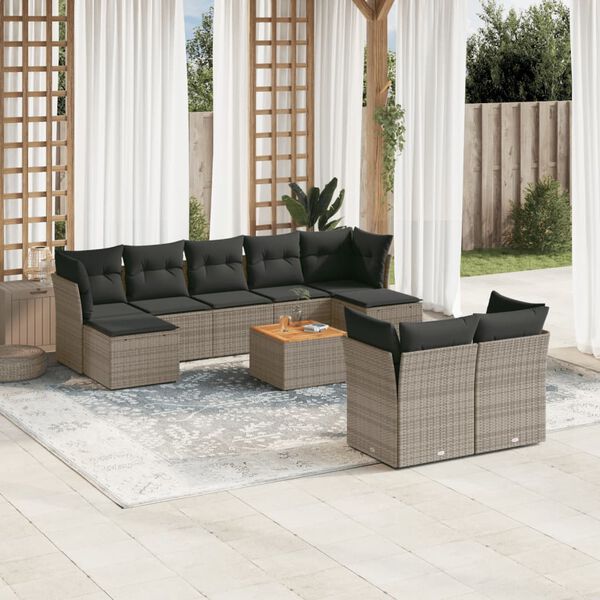 vidaXL 10 Piece Garden Sofa Set with Cushions Grey Poly Rattan