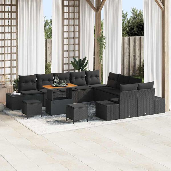 vidaXL Garden Sofa Set with Cushion 13 pcs Black Poly rattan