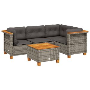 vidaXL 5 Piece Garden Sofa Set with Cushions Grey Poly Rattan