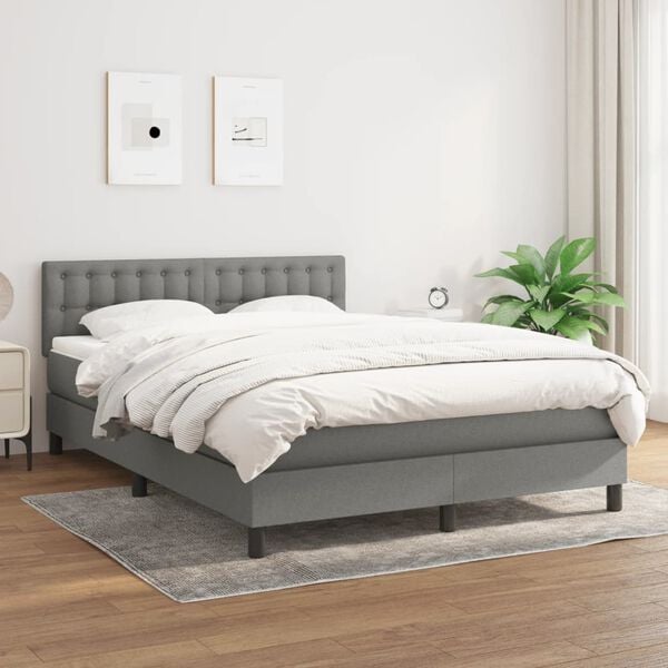 vidaXL Box Spring Bed with Mattress Dark Grey 153x203 cm Queen Size Fabric