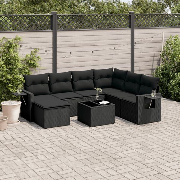 vidaXL 8 Piece Garden Sofa Set with Cushions Black Poly Rattan