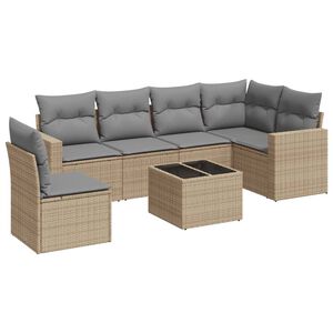 vidaXL 7 Piece Garden Sofa Set with Cushions Beige Poly Rattan