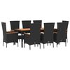 vidaXL 9 Piece Garden Dining Set with Cushions Black Poly Rattan