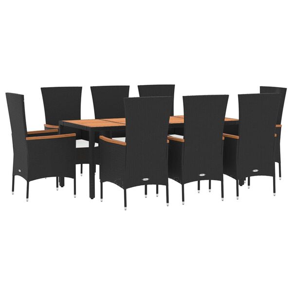 vidaXL 9 Piece Garden Dining Set with Cushions Black Poly Rattan