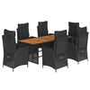 vidaXL 7 Piece Garden Dining Set with Cushions Black Poly Rattan