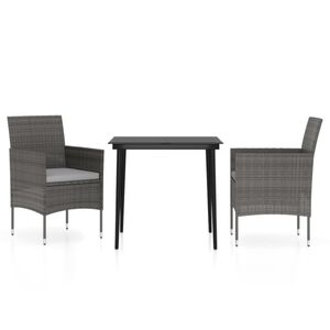 vidaXL 3 Piece Garden Dining Set with Cushions Grey and Black