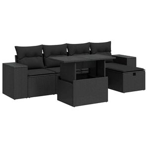 vidaXL 6 Piece Garden Sofa Set with Cushions Black Poly Rattan