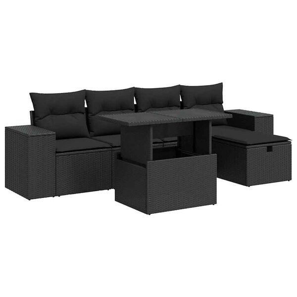 vidaXL 6 Piece Garden Sofa Set with Cushions Black Poly Rattan