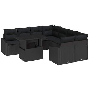 vidaXL Garden Sofa Set 9 pcs Black Poly Rattan