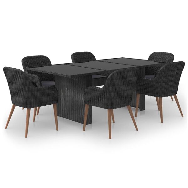 vidaXL 7 Piece Garden Dining Set Poly Rattan Black