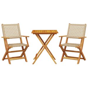 vidaXL 3 Piece Bistro Set Beige Poly Rattan and Solid Wood