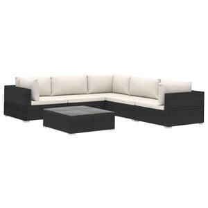 vidaXL 6 Piece Garden Lounge Set with Cushions Poly Rattan Black