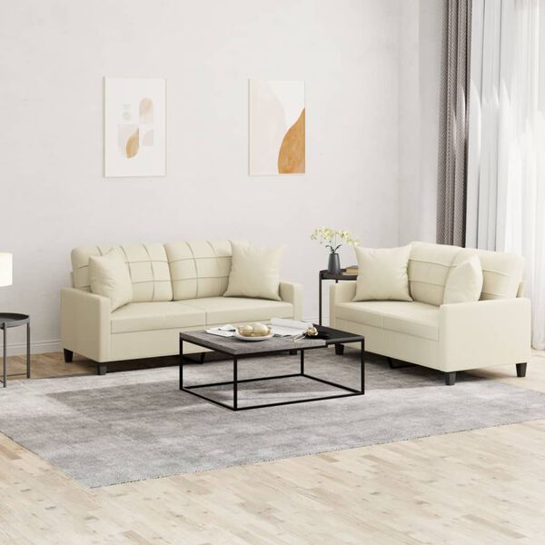 vidaXL 2 Piece Sofa Set with Pillows Cream Faux Leather