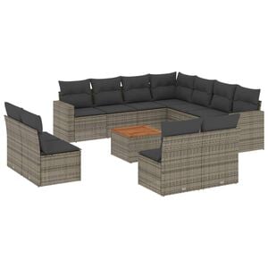 vidaXL 12 Piece Garden Sofa Set with Cushions Grey Poly Rattan