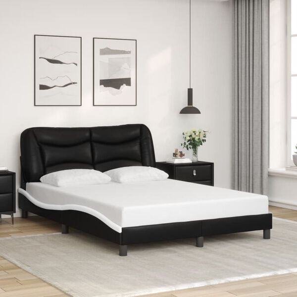 vidaXL Bed Frame without Mattress "Hvar" Black and White 137x190 cm Double Faux Leather