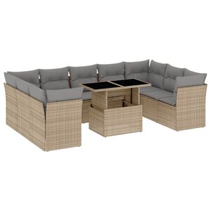 vidaXL 10 Piece Garden Sofa Set with Cushions Beige Poly Rattan