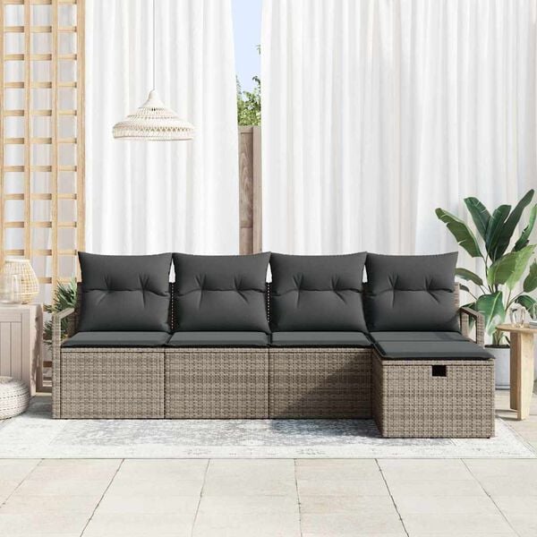 vidaXL Garden Sofa Set with Cushion 5 pcs Grey Poly rattan