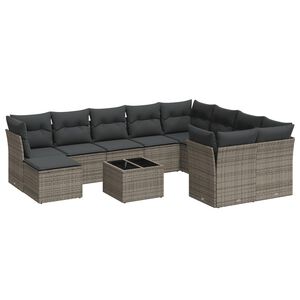vidaXL 11 Piece Garden Sofa Set with Cushions Grey Poly Rattan
