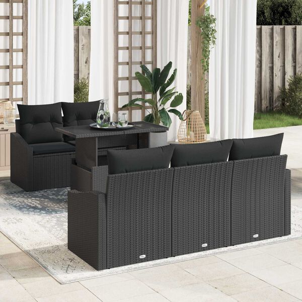 vidaXL Garden Sofa Set with Cushion 6 pcs Black Poly Rattan