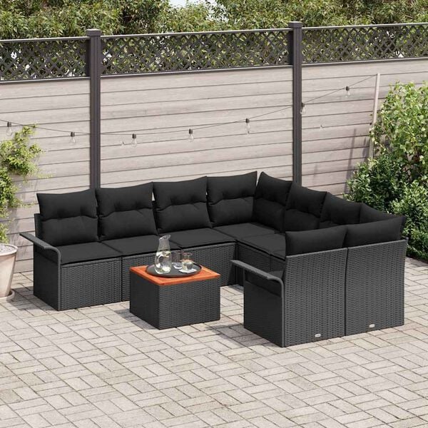 vidaXL Garden Sofa Set with Storage 9 pcs Black Poly Rattan