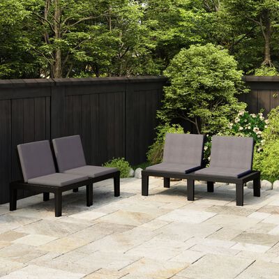 vidaXL Garden Lounge Benches with Cushions 2 pcs Plastic Grey