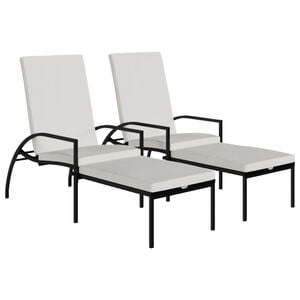 vidaXL Sun Loungers 2 pcs with Footrest PE Rattan Black