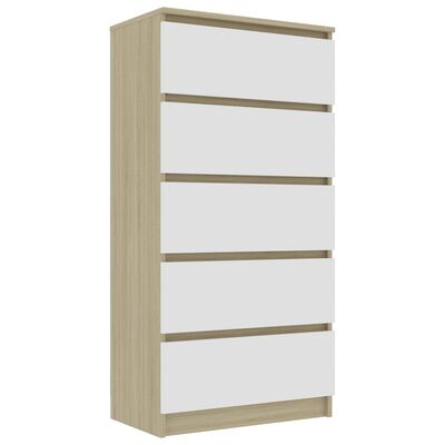 vidaXL Drawer Sideboard White and Sonoma Oak 60x35x121 cm Engineered Wood