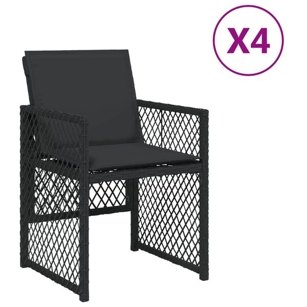 vidaXL Garden Chairs with Cushions 4 pcs Black Poly Rattan