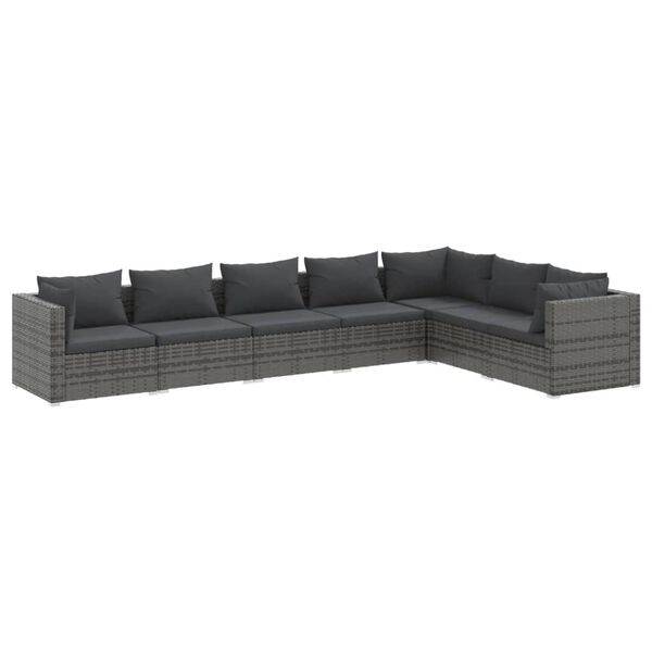 vidaXL 7 Piece Garden Lounge Set with Cushions Poly Rattan Grey