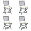vidaXL Folding Outdoor Chairs 4 pcs with Cushions Solid Acacia Wood