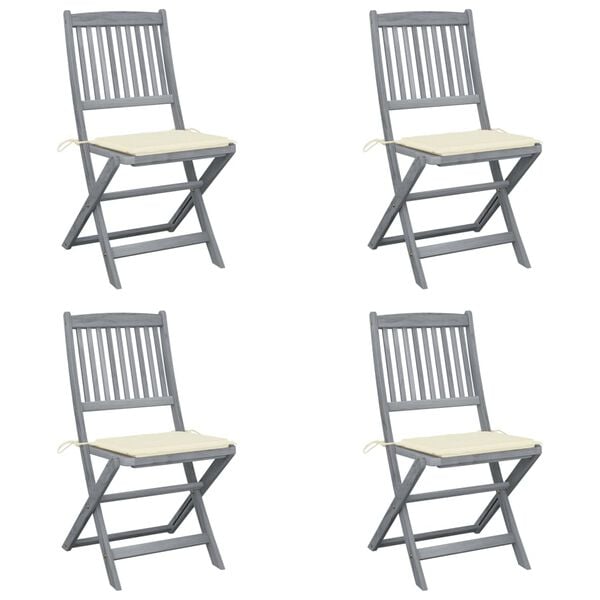 vidaXL Folding Outdoor Chairs 4 pcs with Cushions Solid Acacia Wood