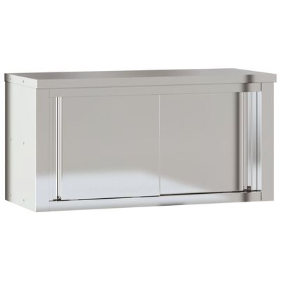 vidaXL Kitchen Wall Cabinet with Sliding Doors Stainless Steel | vidaXL ...