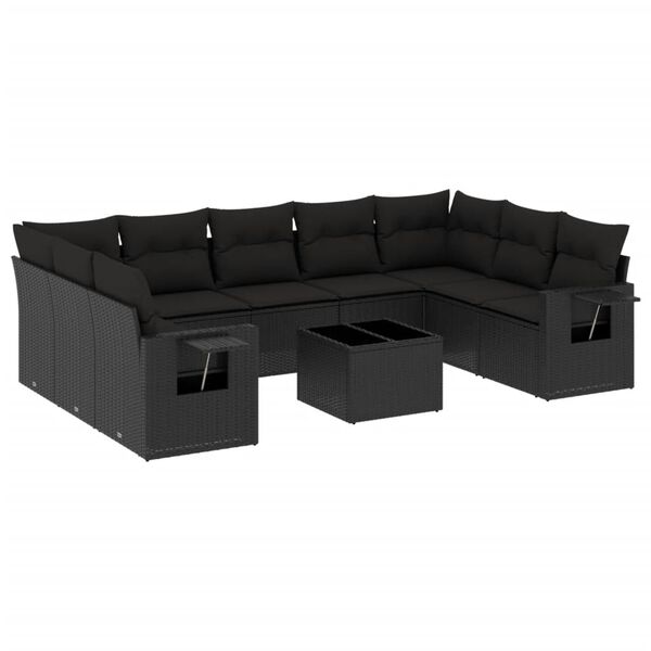 vidaXL 10 Piece Garden Sofa Set with Cushions Black Poly Rattan