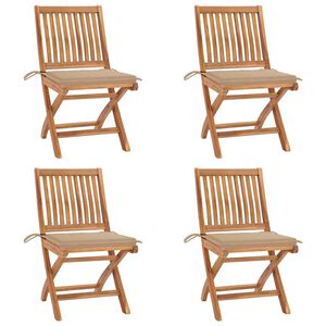 vidaXL Folding Chairs with Cushions 4 pcs Solid Teak Wood
