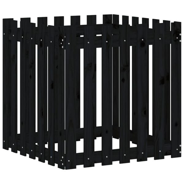 vidaXL Garden Planter with Fence Design Black 70x70x70 cm Solid Wood Pine
