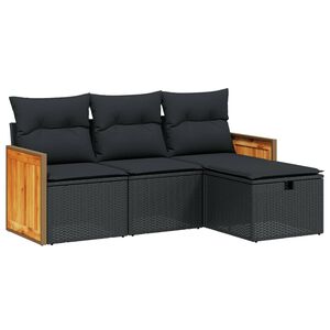 vidaXL 4 Piece Garden Sofa Set with Cushions Black Poly Rattan