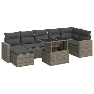 vidaXL 8 Piece Garden Sofa Set with Cushions Grey Poly Rattan