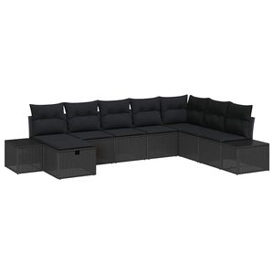 vidaXL Garden Sofa Set with Pillow 8 pcs Black Poly rattan