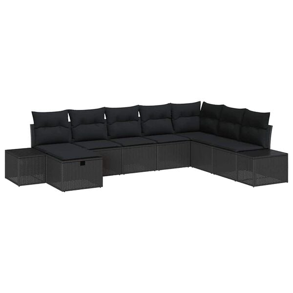 vidaXL Garden Sofa Set with Pillow 8 pcs Black Poly rattan