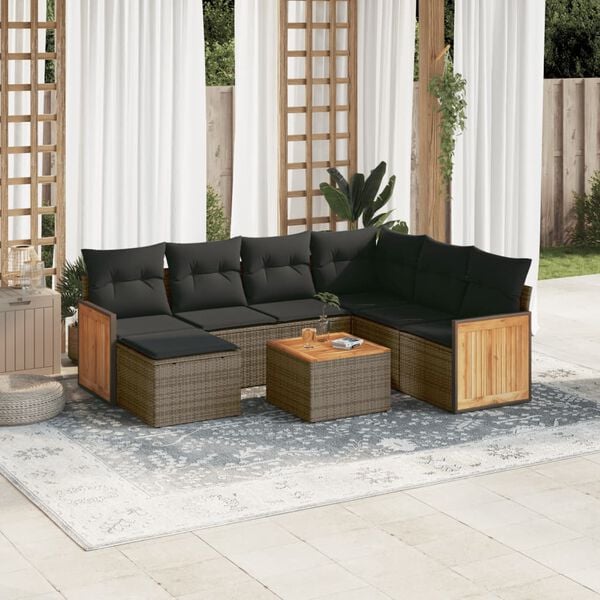 vidaXL 8 Piece Garden Sofa Set with Cushions Grey Poly Rattan
