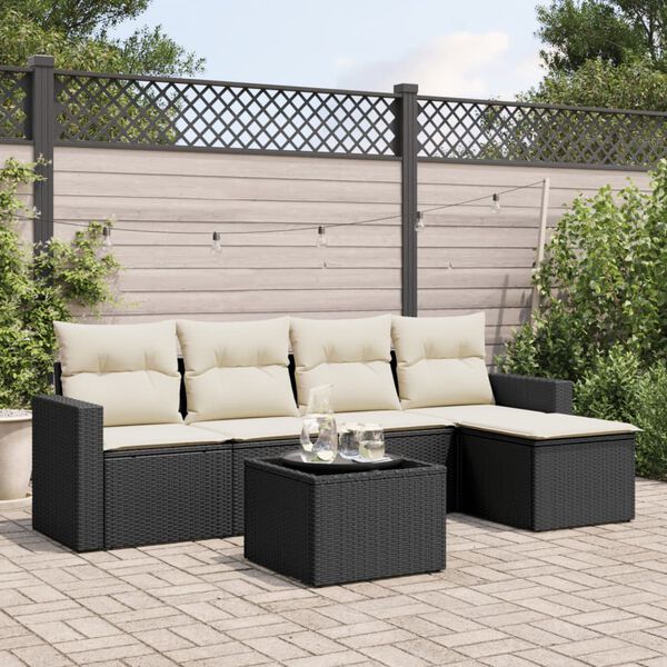 vidaXL 6 Piece Garden Sofa Set with Cushions Black Poly Rattan